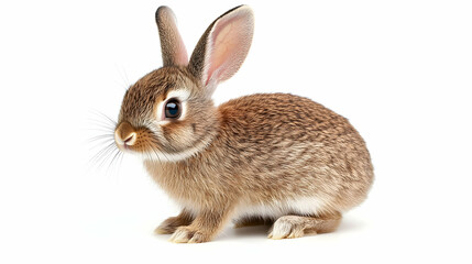 Obraz premium Cute Brown Bunny Rabbit Sitting on White Background, Easter, Pet, Animal, Spring.