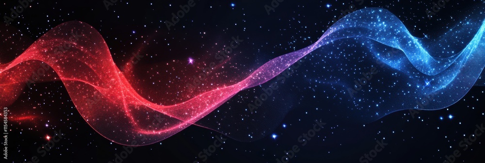 Aufkleber Flowing American flag with vibrant colors creating a dynamic fabric texture against a starry background. Generative AI