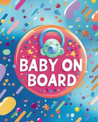 Fototapeta premium Vibrant Baby On Board Sign with Colorful Confetti and Pacifier Icon