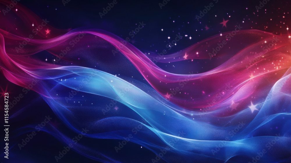 Aufkleber american flag with flowing fabric textures in vibrant colors on a starry background during the night