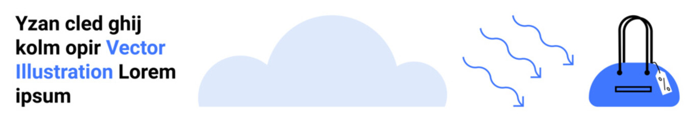 Cloud, data flowing and blue server icon with tag. Ideal for cloud computing, data transfer, networking, IT solutions, technology services, digital storage information management. Landing page