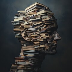 A man's face is made out of books