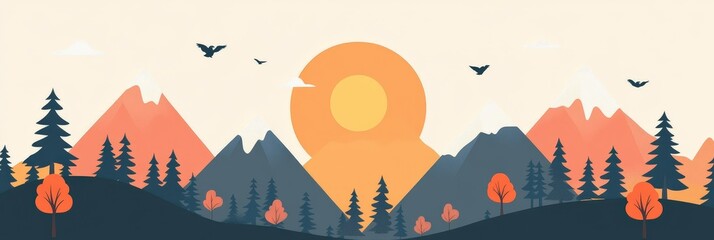 Majestic Mountain Sunset Panorama: A Serene Autumnal Landscape