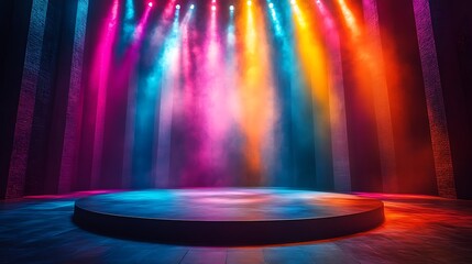 Vibrant Stage Radiating Beauty with Multicolored Spotlights and Elegance Images
