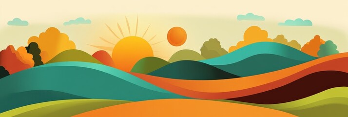 Fototapeta premium Serene Autumn Sunset over Rolling Hills: A Paper Cut Art Landscape