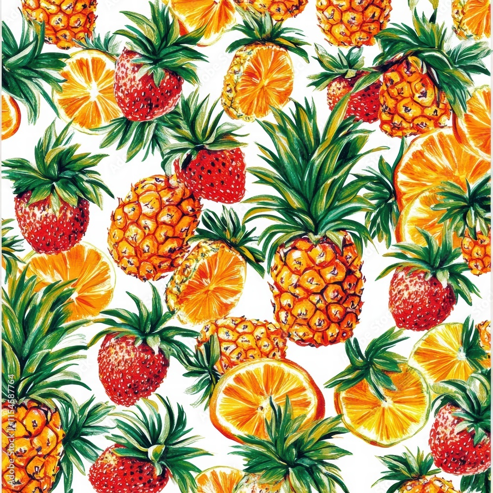 Poster Discover vibrant tropical fruit patterns rich in color and texture for a fresh summer vibe. Generative AI