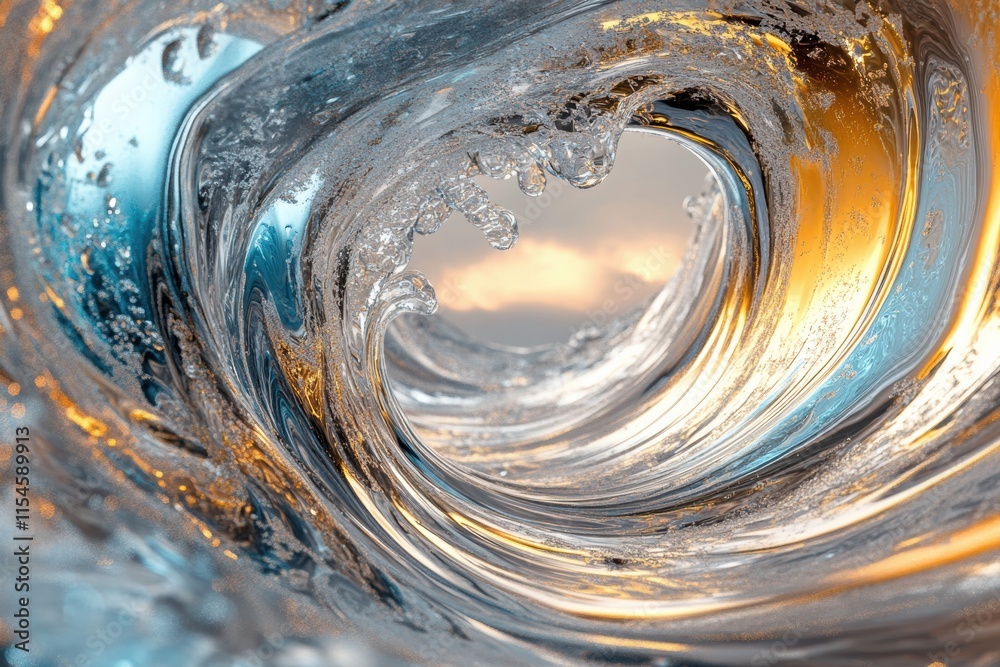 Poster Captivating abstract 3D depiction of swirling water with hints of warm light and dynamic motion captured beautifully. Generative AI