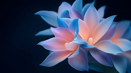Glowing Blue Pink Flowers Dark Background Floral Design Website Banner.