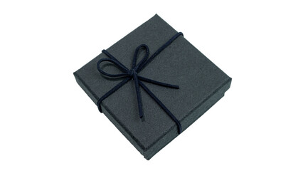 Black gift box with texture with black ribbon isolated on transparent background. transparent object
