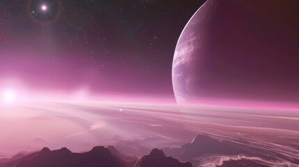 Outer space pink sky purple galactic background