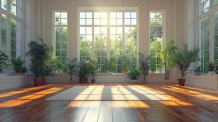 Fototapeta premium Sunlight streaming into a bright, modern conservatory. Concept of tranquility, relaxation, and natural light.