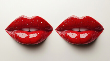 Fototapeta premium Two red lips with white glitter on them, standing out against a dark background.