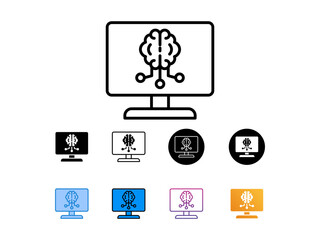 icon set ai monitor with 9 different styles, line, glyp, flat, gradient etc. suitable for print websites etc. isolated on white background