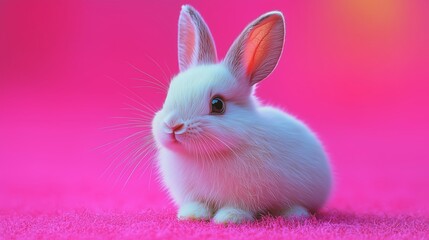 Obraz premium Charming Rabbit in Soft Fur on Vibrant Pink Background