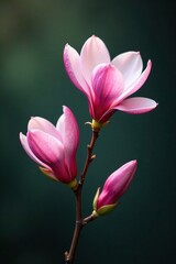 Fototapeta premium Delicate pink magnolia flowers on a slender branch, flowers, branch