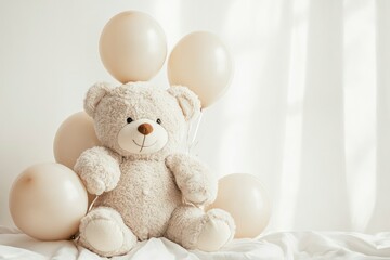 Fototapeta premium Soft Pink Teddy Bear with Balloons