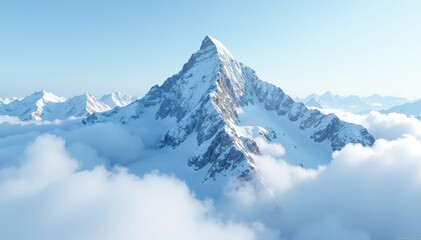 Obraz premium Dense fog swirls around snow-capped mountain peak, winter, summits, mountains