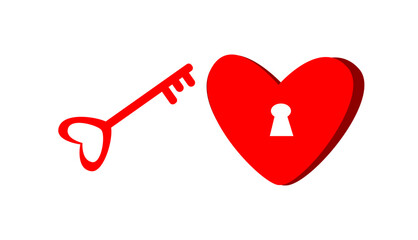 Red vector icons of a heart and key, symbolizing love and connection, ideal for Valentine's Day designs and romantic themes.
