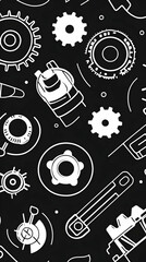 Obraz premium Mechanic tools seamless pattern background design, industrial parts, workshop texture, website template.