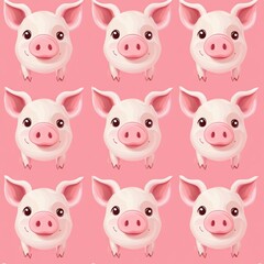 Fototapeta premium Pig faces pattern background.