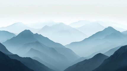 Fototapeta premium Serene mountain landscape with layered blue hues and soft gradients.