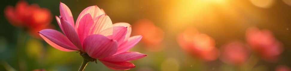 Fototapeta premium Delicate pink petals unfolding in warm sunlight, flower, summer