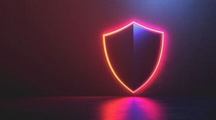 Vibrant Neon Shield Illuminated Against a Dark Background Creating a Futuristic and Mysterious Atmosphere Evoking Strength and Protection in an Abstract Digital Art Style