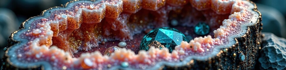 Geode containing pyrite crystals and other minerals, gemstones, , geology