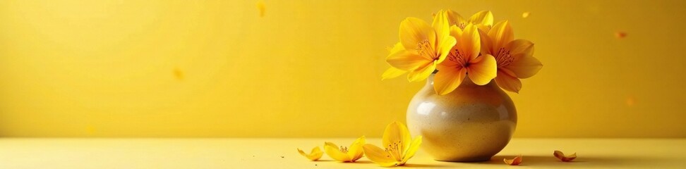 Saffron flowers in a vase with petals scattered, gold, arrangement