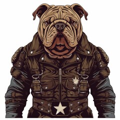 Fototapeta premium Muscular Bulldog Wearing Futuristic Armor Vector Illustration for T-Shirt Printing, Posters, and Digital Media Designs