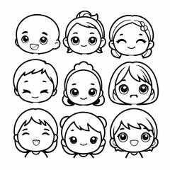 Big set of people avatars for social media, website. Doodle portraits fashionable girls and guys. Trendy hand drawn icons collection. Black and white vector illustration.