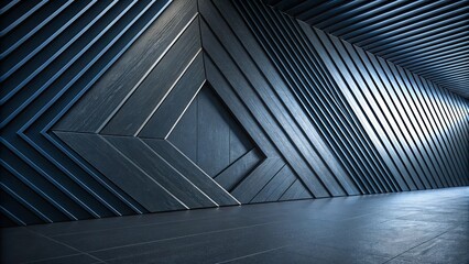 Obraz premium A large, empty room with a blue wall and a black floor