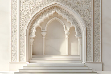 Fototapeta premium Ornate White Archway and Stairs with Intricate Carved Details