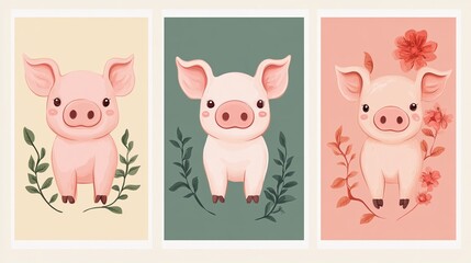 Obraz premium Collection of little piggy. A variety of little piggy design. Set of animal cartoon character mascot PIG collection.
