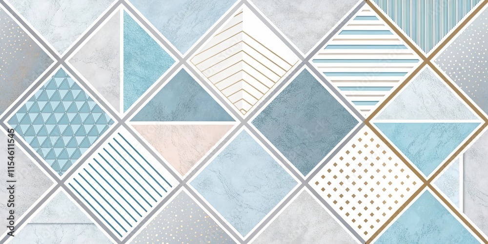 Poster a colorful mosaic of squares and triangles with a blue and white background