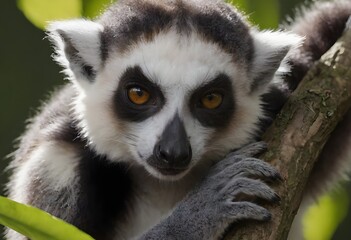 Obraz premium Lemur Climbing a Mossy Vine