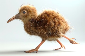 Adorable fluffy kiwi chick running.
