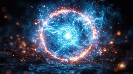 Obraz premium Abstract Energy Orb: Celestial Dance of Blue and Orange