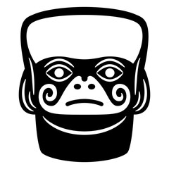 Stylized human head. Native American art of Moche Indians of ancient Peru. Mochica ethnic mask. Black and white silhouette.