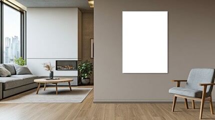 Blank canvas mockup in modern living room interior.