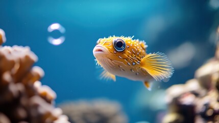 Vibrant puffer fish swimming gracefully in coral reef underwater landscape marine photography serene environment