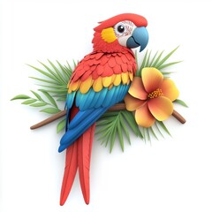 Colorful parrot perched on tropical branch nature scene digital art vibrant environment close-up wildlife concept