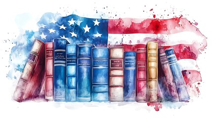 American history books watercolor painting.