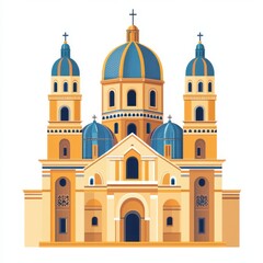 Fototapeta premium A large, ornate building with a blue dome and yellow walls. Generative AI