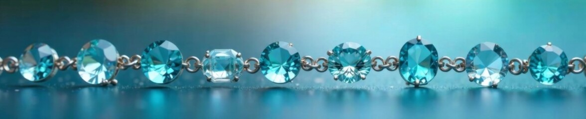 Fototapeta premium Aquamarine gemstones in a delicate chain suspended from a simple clasp, beachy, gemstone