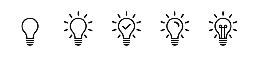 Fototapeta premium Idea bulb liner flat icon set. Set of bulb idea, business ideas, lightbulb - Stock Vector