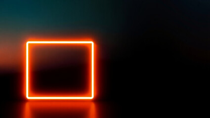 AI generative.  Futuristic frame border of square shape in bottom left with neon glow effect on future dusk background. Set 28