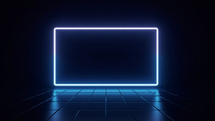 AI generative.  Futuristic frame border of rectangle shape with neon glow effect on dark background. Set 33