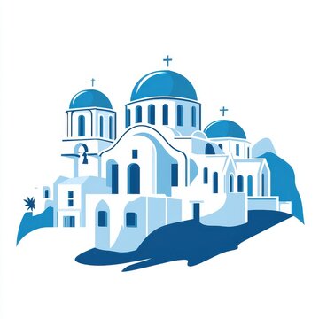blue and white santorini buildings clip art preview