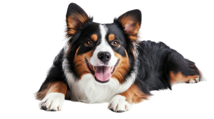 Happy corgi dog lying down with a cheerful expression. transparent background
